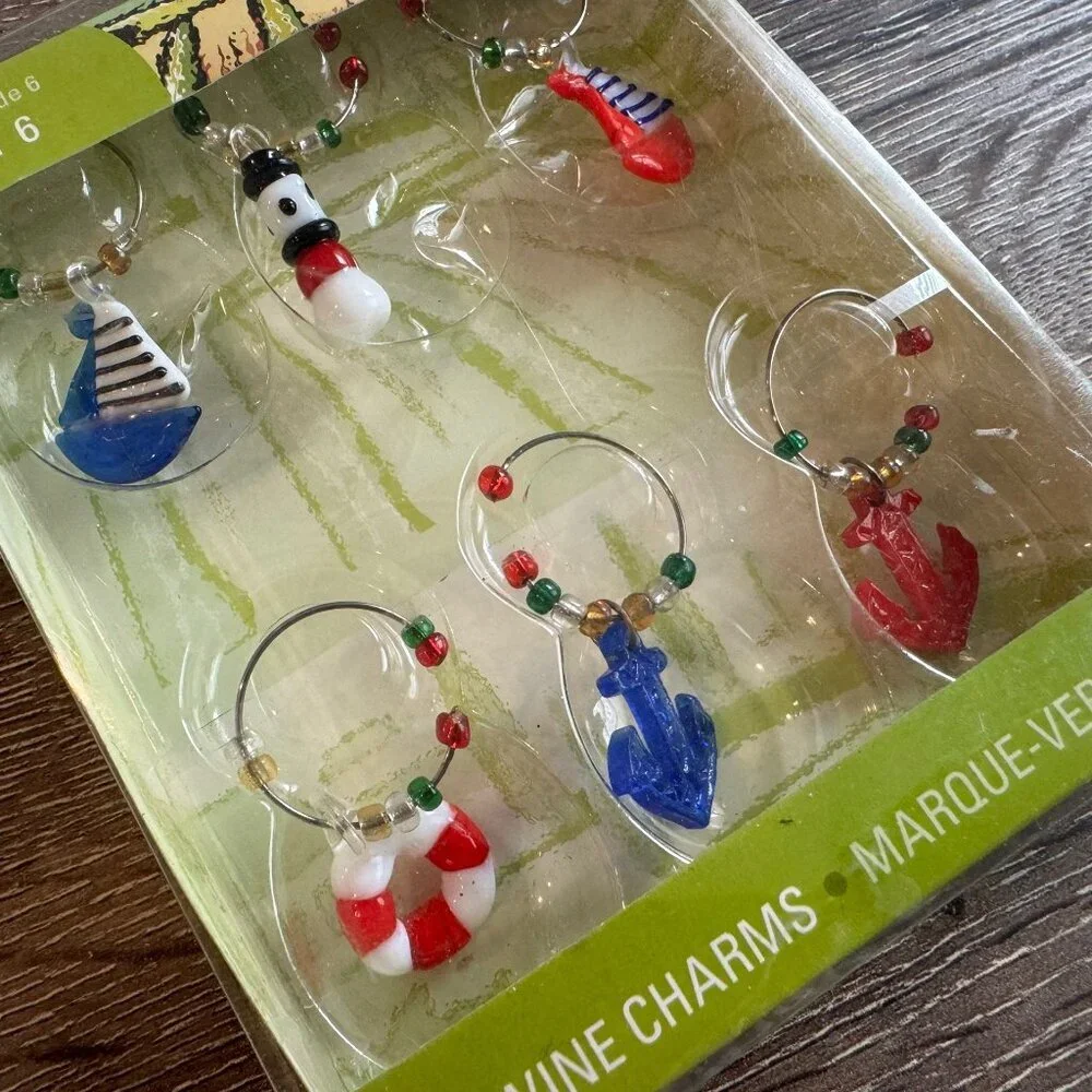 Wine Country, Set of 6 Wine Glass Charms.